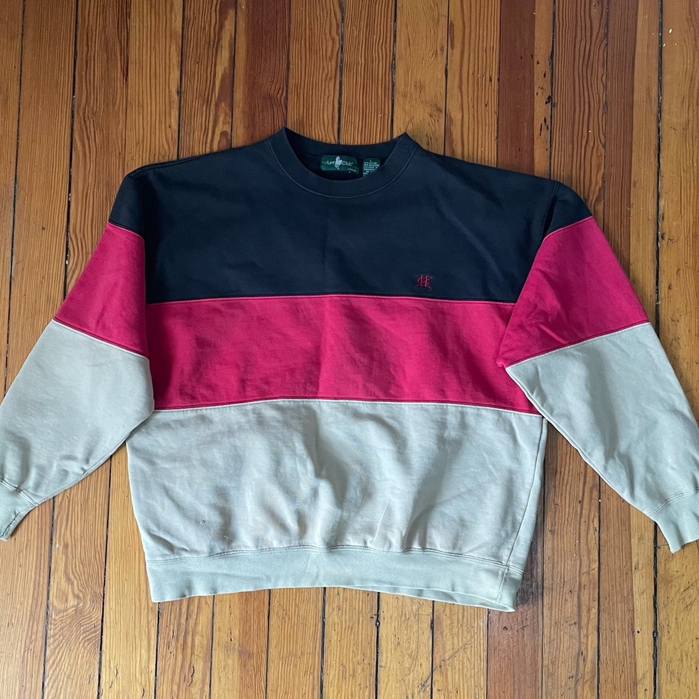 Vtg 90s Hunt Club Men's Size L Red Tan Black Color Block Crewneck Sweatshirt